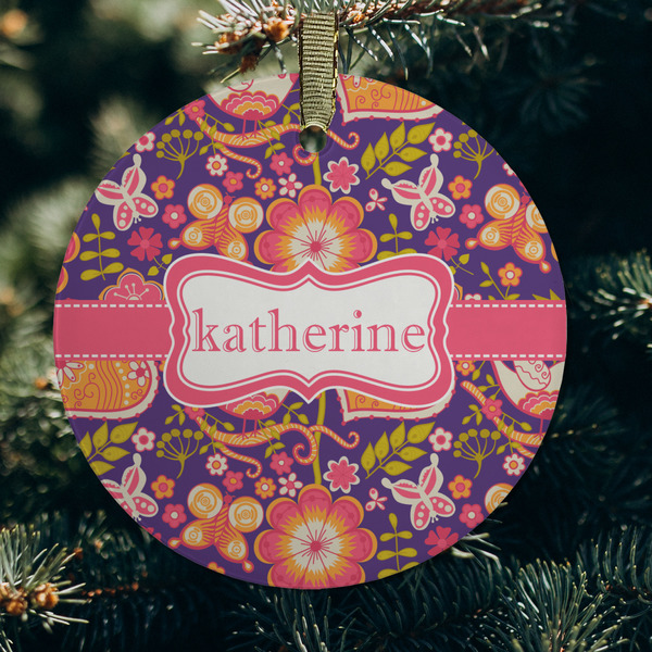 Birds & Hearts Frosted Glass Ornament - Round (Lifestyle)