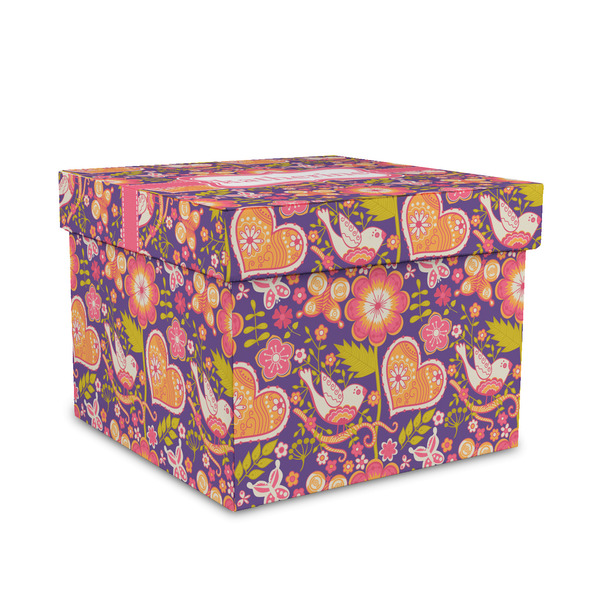 Custom Birds & Hearts Gift Box with Lid - Canvas Wrapped - Medium (Personalized)