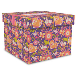 Birds & Hearts Gift Box with Lid - Canvas Wrapped - X-Large (Personalized)