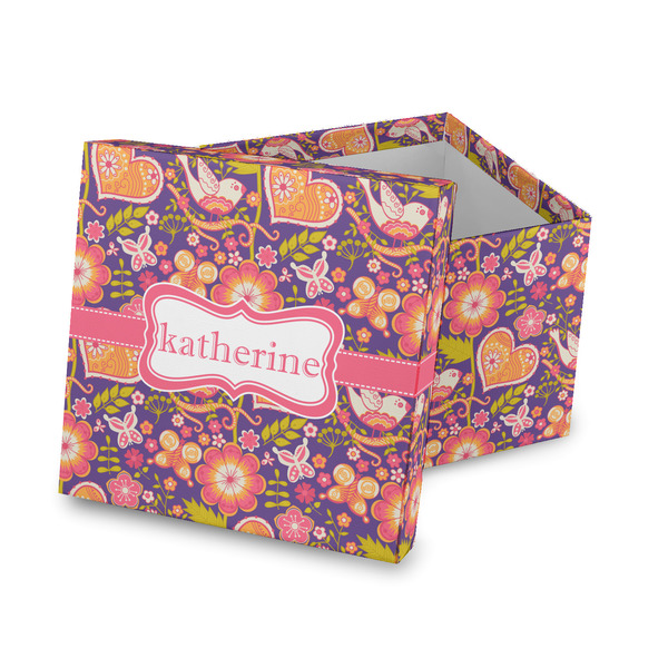 Custom Birds & Hearts Gift Box with Lid - Canvas Wrapped (Personalized)