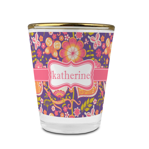 Custom Birds & Hearts Glass Shot Glass - 1.5 oz - with Gold Rim - Set of 4 (Personalized)