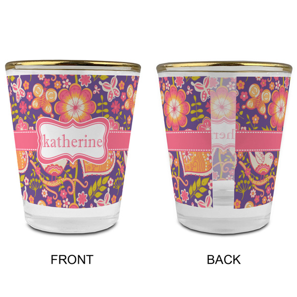 Birds & Hearts Glass Shot Glass - with gold rim - APPROVAL