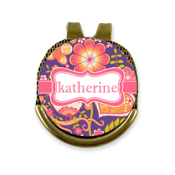 Custom Birds & Hearts Golf Ball Marker - Hat Clip - Gold