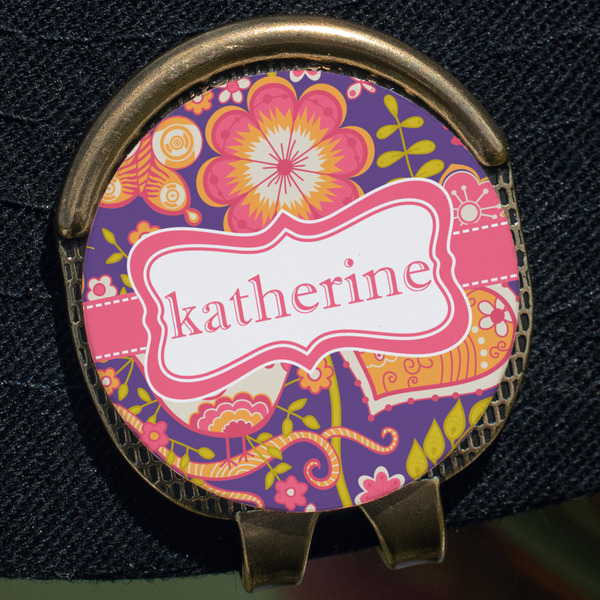 Birds & Hearts Golf Ball Marker Hat Clip - Gold - Close Up