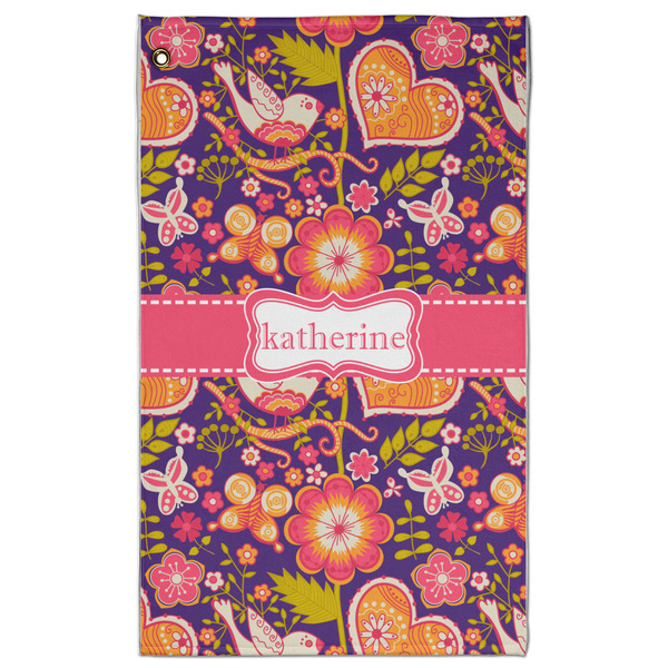 Custom Birds & Hearts Golf Towel - Poly-Cotton Blend - Large w/ Name or Text