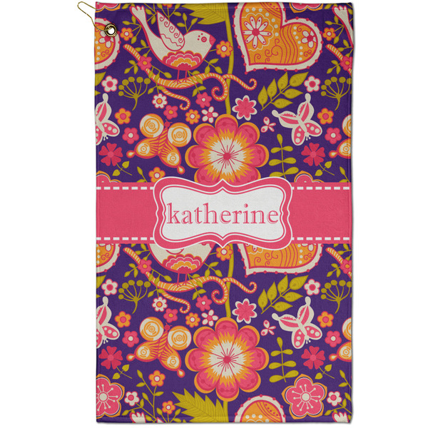 Custom Birds & Hearts Golf Towel - Poly-Cotton Blend - Small w/ Name or Text