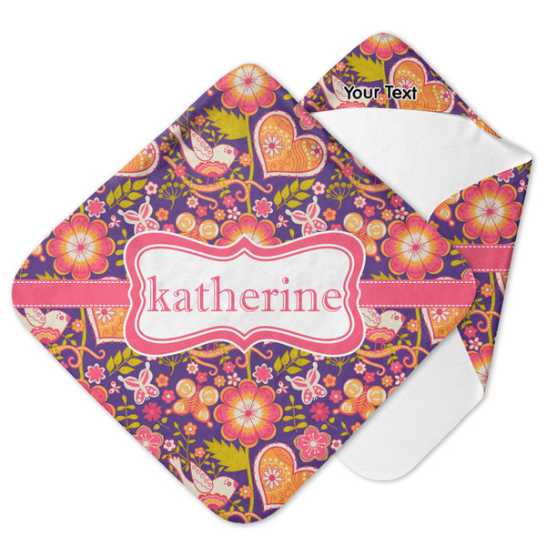 Custom Birds & Hearts Hooded Baby Towel (Personalized)