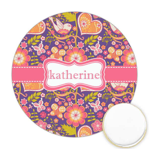 Custom Birds & Hearts Printed Cookie Topper - Round (Personalized)