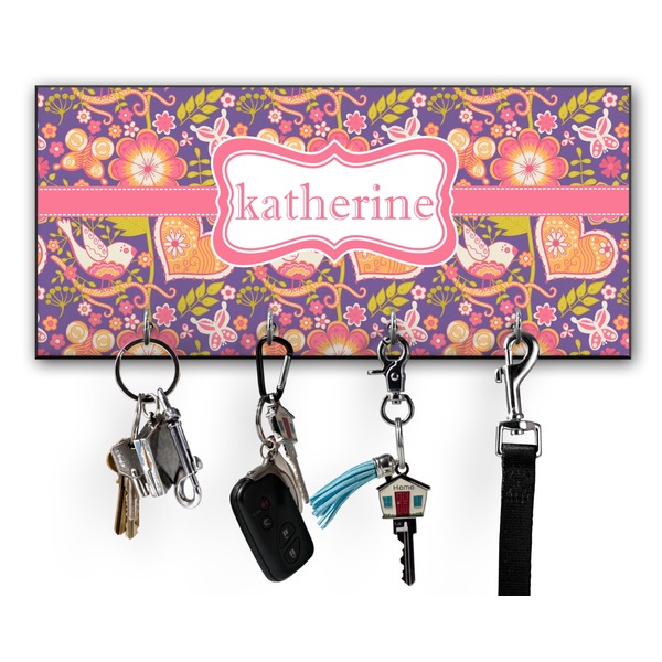 Custom Birds & Hearts Key Hanger w/ 4 Hooks w/ Name or Text