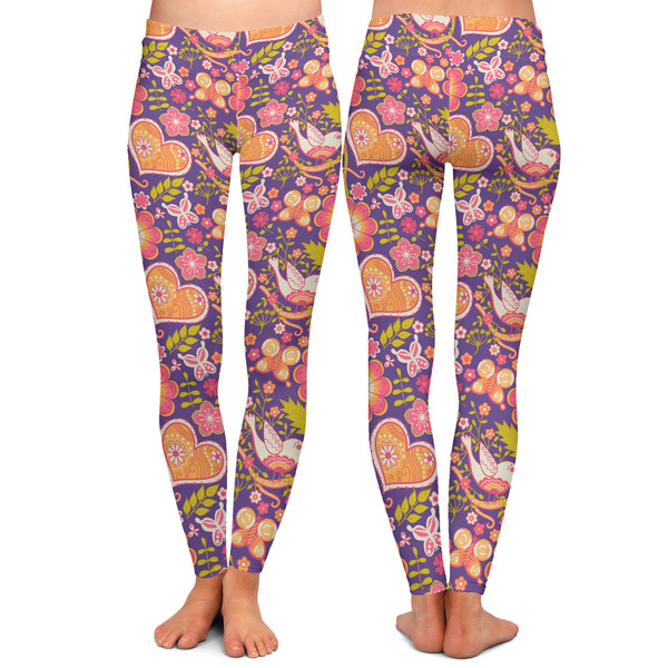 Birds & Hearts Ladies Leggings - Front and Back