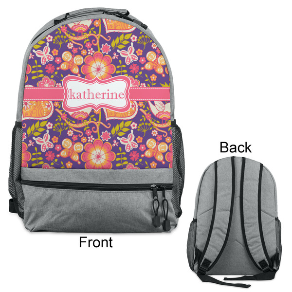 Birds & Hearts Large Backpack - Gray - Front & Back View