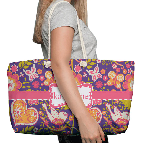 Birds & Hearts Large Rope Tote Bag - In Context View