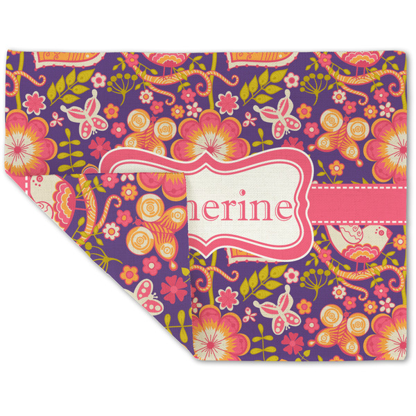 Custom Birds & Hearts Double-Sided Linen Placemat - Single w/ Name or Text