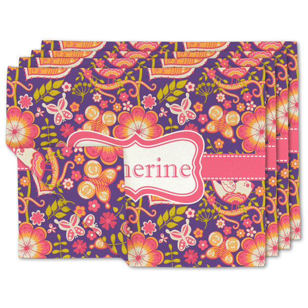 Custom Birds & Hearts Double-Sided Linen Placemat - Set of 4 w/ Name or Text