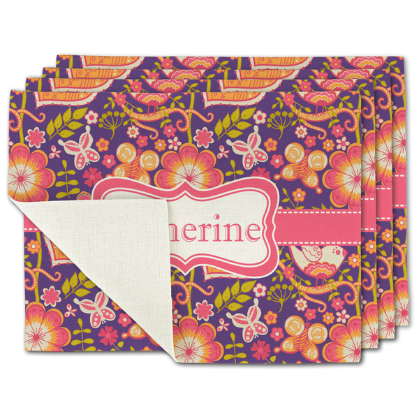 Custom Birds & Hearts Single-Sided Linen Placemat - Set of 4 w/ Name or Text