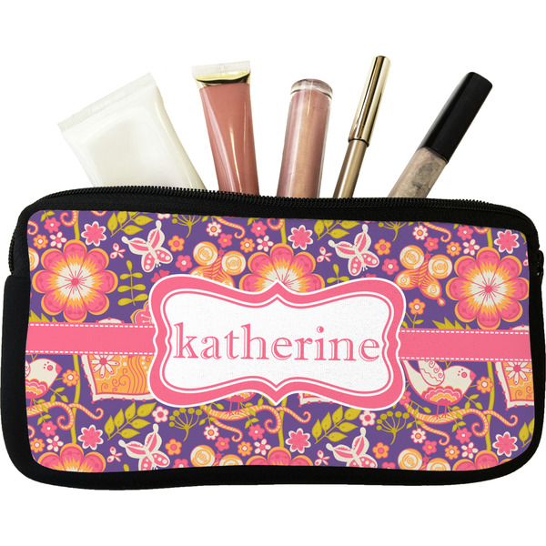 Custom Birds & Hearts Makeup / Cosmetic Bag - Small (Personalized)