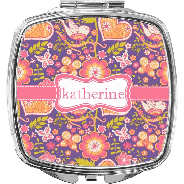 Custom Birds & Hearts Compact Makeup Mirror (Personalized)