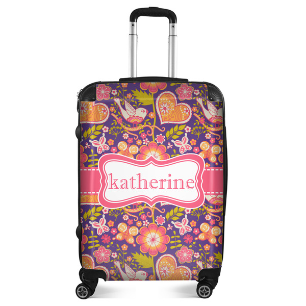 Custom Birds & Hearts Suitcase - 24" Medium - Checked (Personalized)