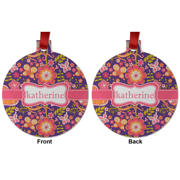 Birds & Hearts Metal Ball Ornament - Front and Back