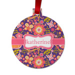 Birds & Hearts Metal Circle Ornament - Double-Sided (Personalized)