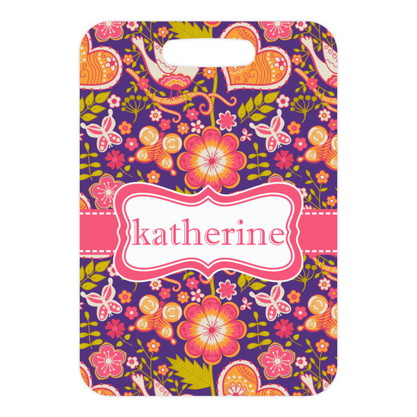 Birds & Hearts Metal Luggage Tag - Front Without Strap