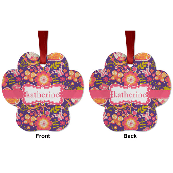 Birds & Hearts Metal Paw Ornament - Front and Back