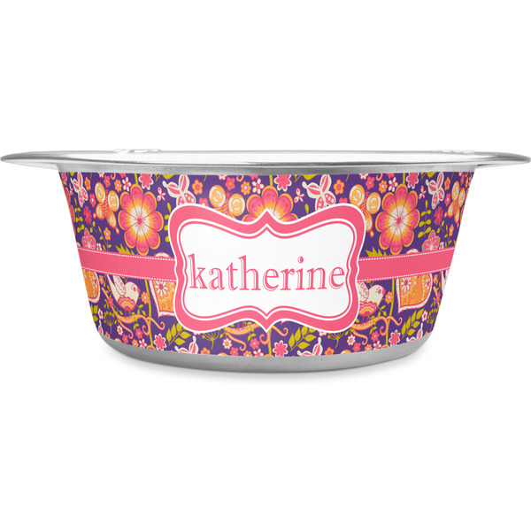 Custom Birds & Hearts Stainless Steel Dog Bowl - Large (Personalized)