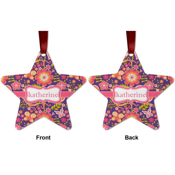 Birds & Hearts Metal Star Ornament - Front and Back