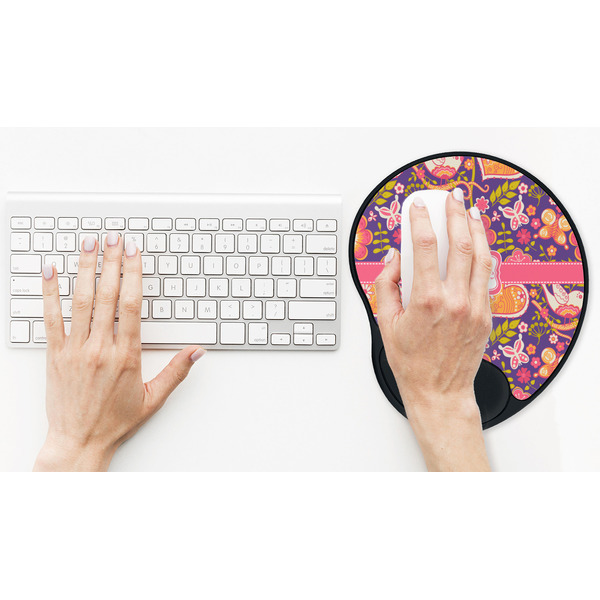 Birds & Hearts Mouse Pad with Wrist Rest - LIFESYTLE 2 (in use)