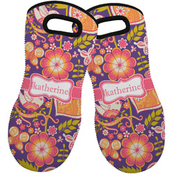 Birds & Hearts Neoprene Oven Mitts - Set of 2 w/ Name or Text