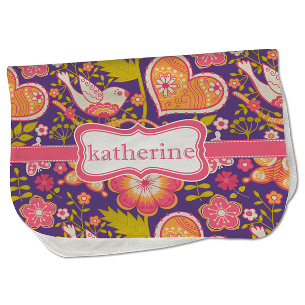 Custom Birds & Hearts Burp Cloth - Fleece w/ Name or Text