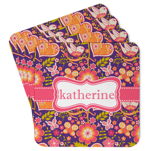 Custom Birds & Hearts Paper Coasters w/ Name or Text