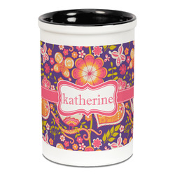 Birds & Hearts Ceramic Pencil Holders - Black