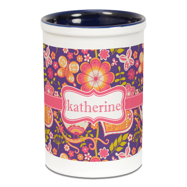 Birds & Hearts Pencil Holder - Blue