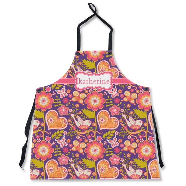 Custom Birds & Hearts Apron Without Pockets w/ Name or Text