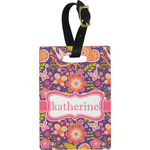 Birds & Hearts Plastic Luggage Tag - Rectangular w/ Name or Text