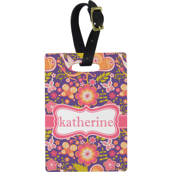 Custom Birds & Hearts Plastic Luggage Tag - Rectangular w/ Name or Text
