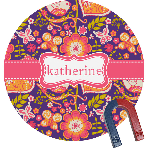 Custom Birds & Hearts Round Fridge Magnet (Personalized)