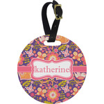 Birds & Hearts Plastic Luggage Tag - Round (Personalized)