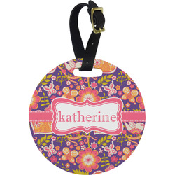 Birds & Hearts Plastic Luggage Tag - Round (Personalized)