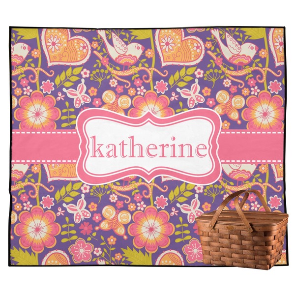 Custom Birds & Hearts Outdoor Picnic Blanket (Personalized)