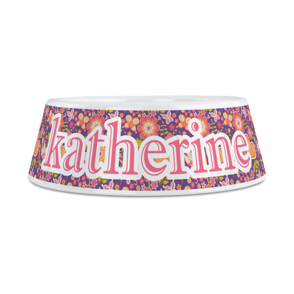 Birds & Hearts Plastic Dog Bowls - Medium - FRONT