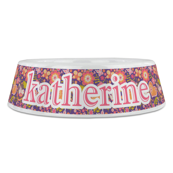 Birds & Hearts Plastic Pet Bowls - Large - FRONT