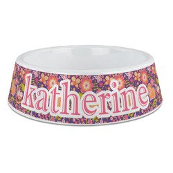 Birds & Hearts Plastic Dog Bowl - Large (Personalized)