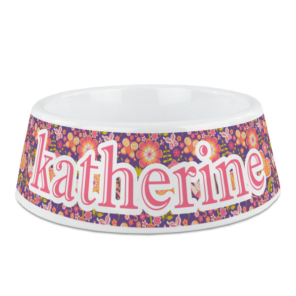Custom Birds & Hearts Plastic Dog Bowl - Medium (Personalized)