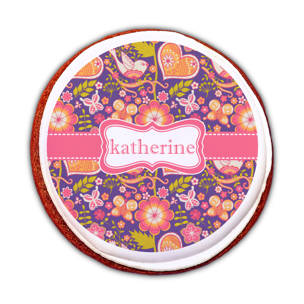 Birds & Hearts Printed Icing Circle - Medium - On Cookie