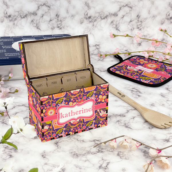 Birds & Hearts Recipe Box - Full Color - In Context