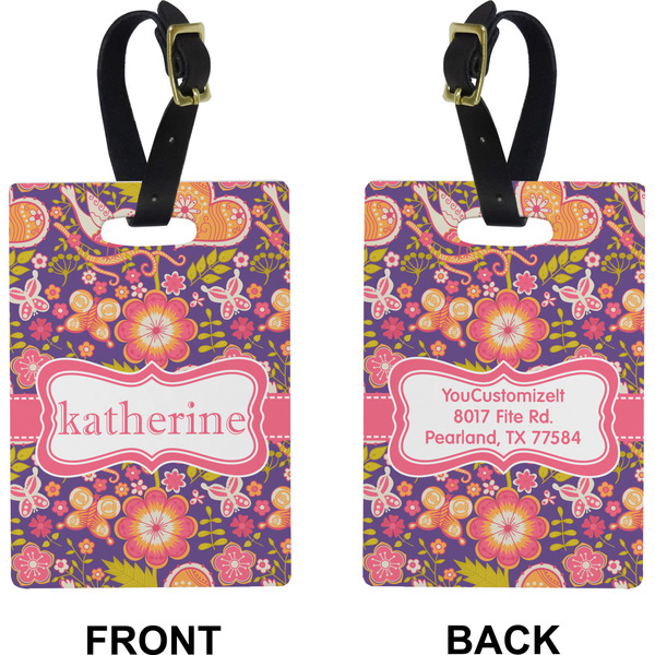 Birds & Hearts Rectangle Luggage Tag (Front + Back)