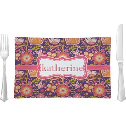 Birds & Hearts Rectangular Glass Lunch / Dinner Plate - Single or Set (Personalized)