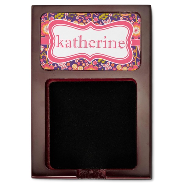 Birds & Hearts Red Mahogany Sticky Note Holder - Flat